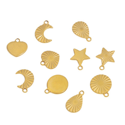 5PCS Stainless Steel Sun Moon Star Pendant Charm, DIY Jewelry Making Supplies for Earrings, Bracelets, and Necklaces