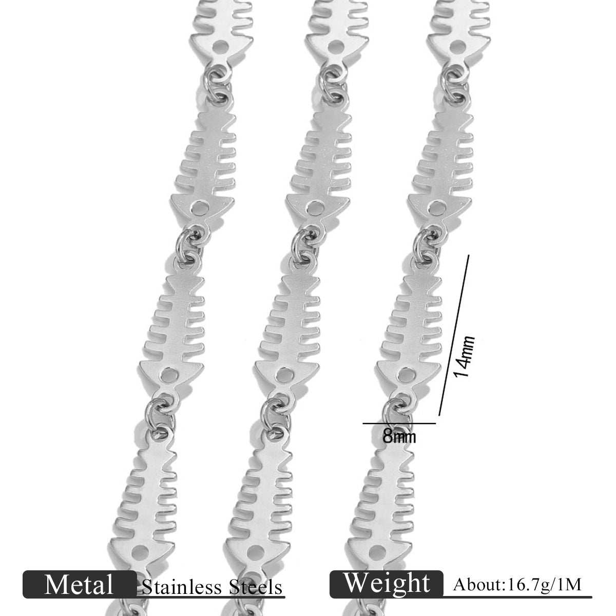 1 Meter Stainless Steel Fishbone Chain, Ocean Style DIY Jewelry, Bracelet & Necklace Making Supplie