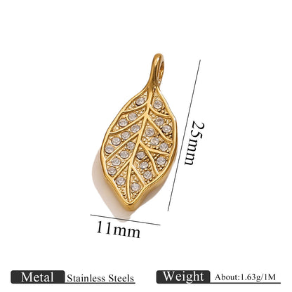 Rhinestone Leaf Pendant, Stainless Steel Micro-Pave Leaf Charm for DIY Jewelry, Bracelets & Necklaces