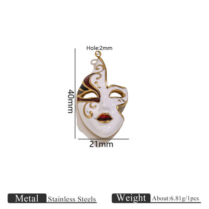Stainless Steel Creative Chinese Peking Opera Mask Charms, Luxury High-End Enameled DIY Necklace Pendants, Traditional National Essence Jewelry