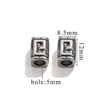 Vintage Blackened Stainless Steel Beads - Six-Word Mantra & Swastika Pattern for DIY Bracelet, Titanium Steel Stringing Beads