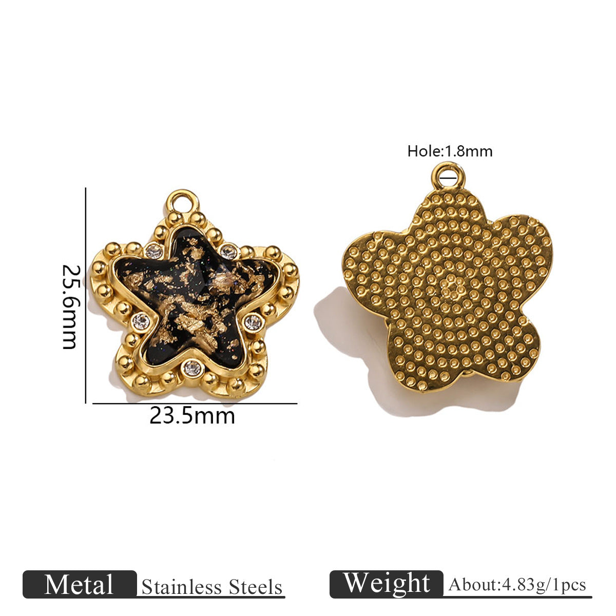 Vintage Black & Gold Foil Stainless Steel Pendant, Butterfly Star Heart Charms for DIY Jewelry, Bracelets & Necklaces
