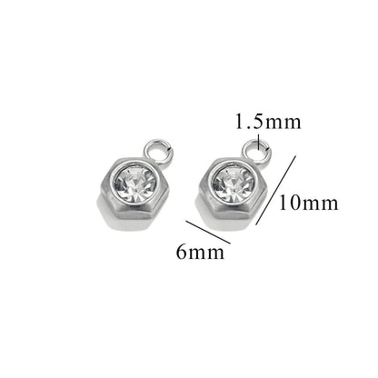 10PCS Stainless Steel Heart/Star/Plum Blossom Pendants | White Zircon Inlays, Tiny Sparkly Charms for DIY Necklaces & Earrings