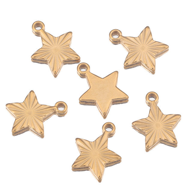 5PCS Stainless Steel Sun Moon Star Pendant Charm, DIY Jewelry Making Supplies for Earrings, Bracelets, and Necklaces