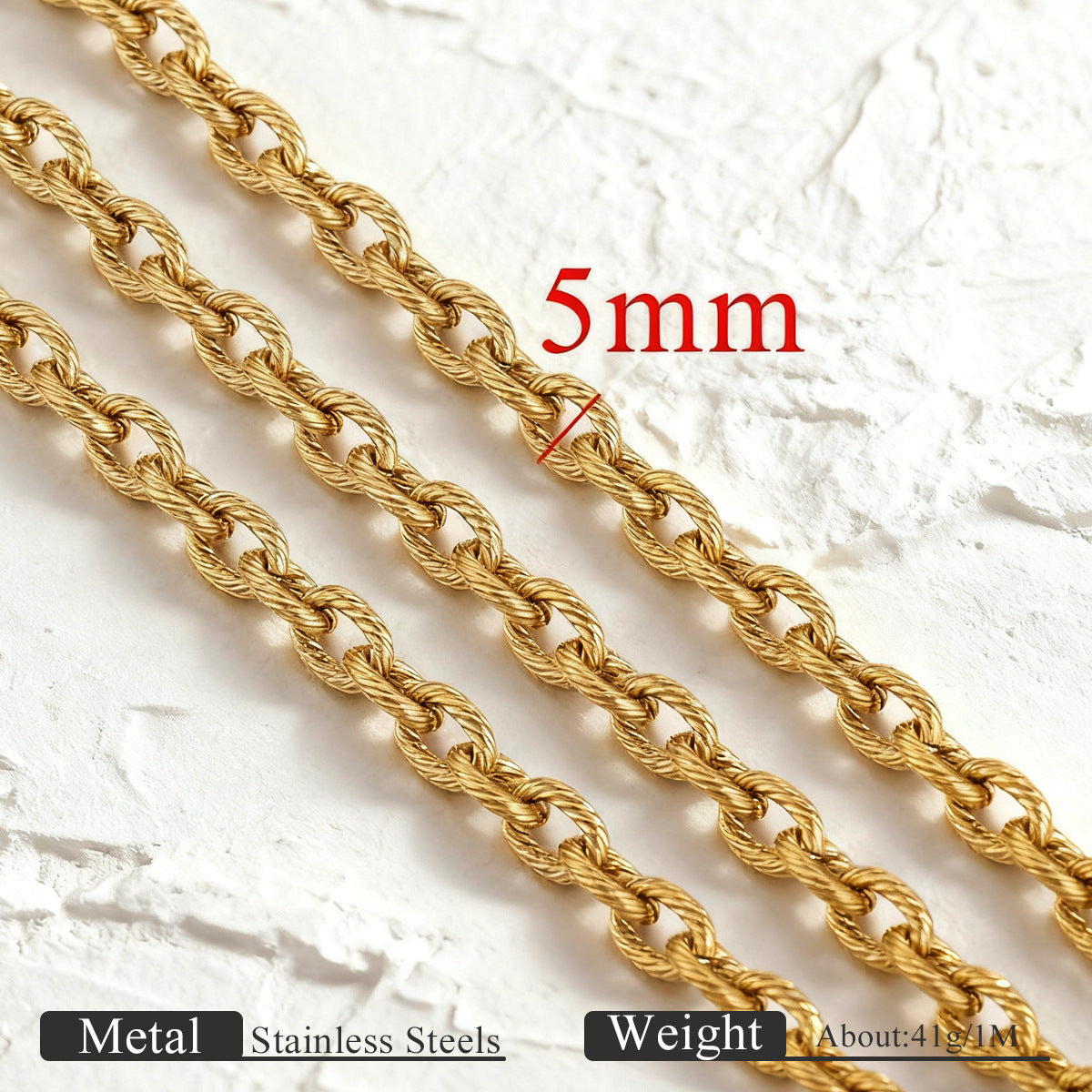 1 Meter Twisted Braided Stainless Steel Chain, Vintage Style DIY Jewelry, Bracelet & Necklace Making Supplies
