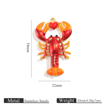 Stainless Steel Large Enameled Crayfish Pendants, Ocean-Style Animal Charms for DIY Bracelets & Necklaces, Jewelry Making Accessories