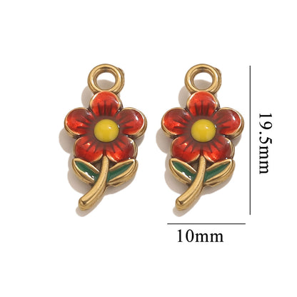 Stainless Steel Cute Flower Charms | Double-Sided Enamel Pendants, DIY Accessories for Bracelets, Necklaces & Earrings