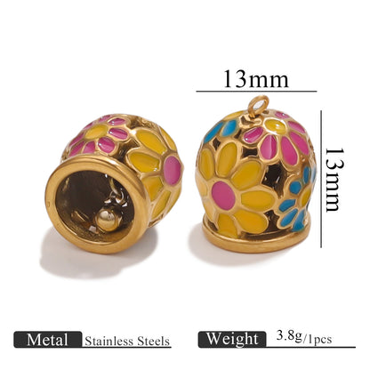 Stainless Steel Enamel Bell Pendants, DIY Jewelry Accessories for Bracelets/Anklets, Ideal for Leather Cord & Red Cord Connections