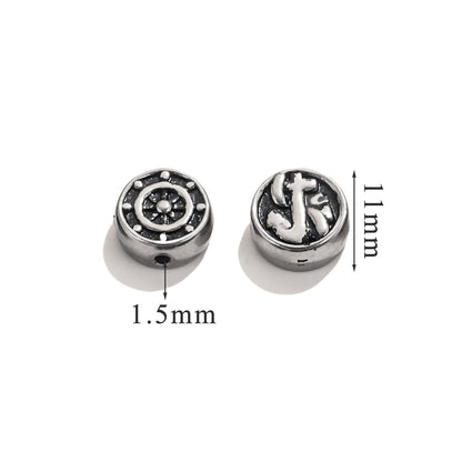 Vintage Blackened Stainless Steel Beads - Six-Word Mantra & Swastika Pattern for DIY Bracelet, Titanium Steel Stringing Beads