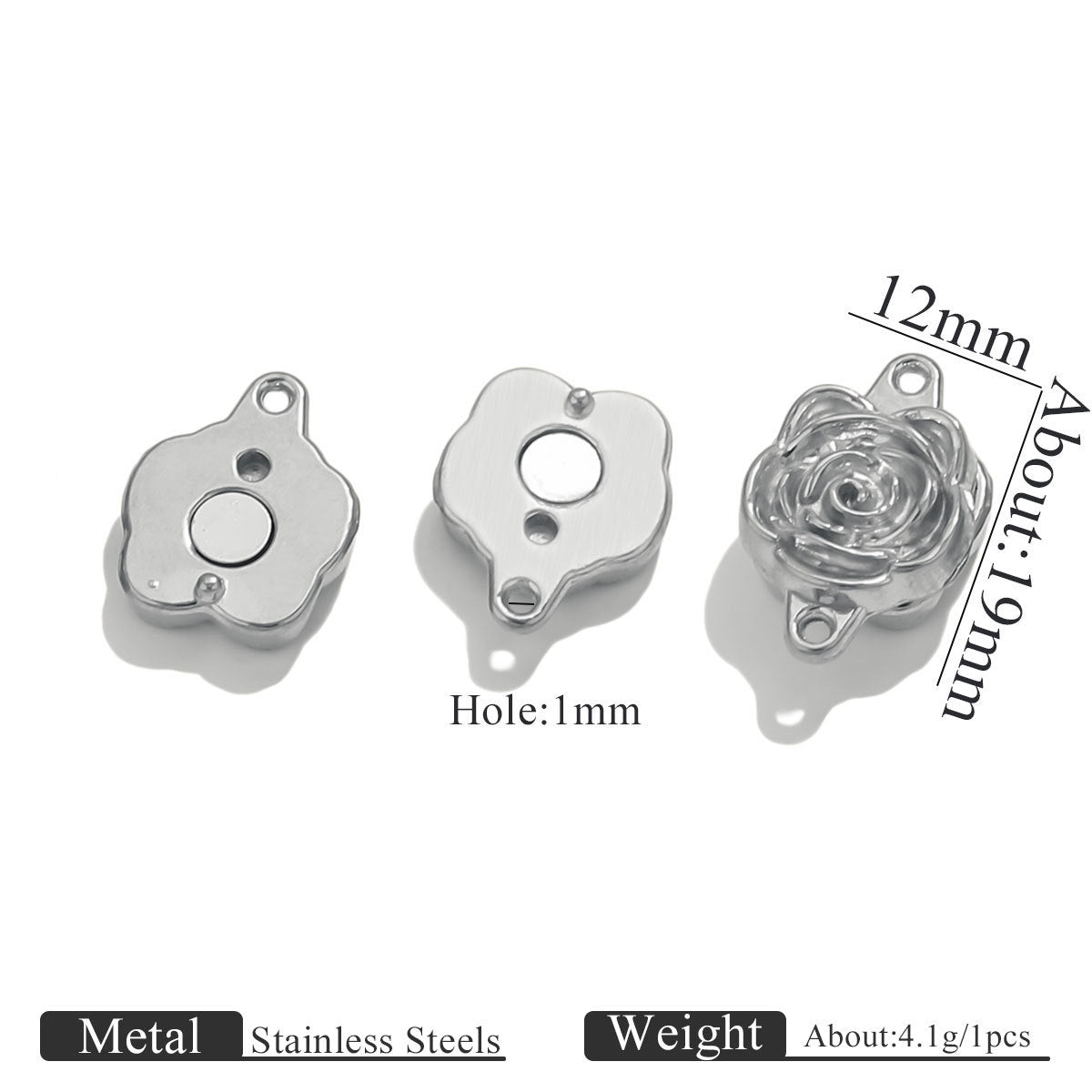 Stainless Steel Rose Magnetic Clasp, Vacuum Gold Plated Flower End Clasp, DIY Bracelet Necklace Jewelry Making Supplies