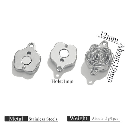 Stainless Steel Rose Magnetic Clasp, Vacuum Gold Plated Flower End Clasp, DIY Bracelet Necklace Jewelry Making Supplies