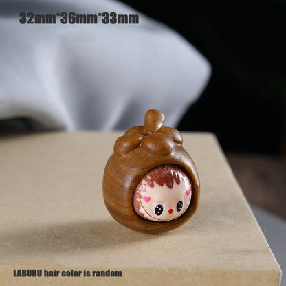 Green Sandalwood Garlic LABUBU Bead, Carved Wooden Charm Pendant, Natural Wood Spacer for DIY Bracelet Necklace Jewelry Making