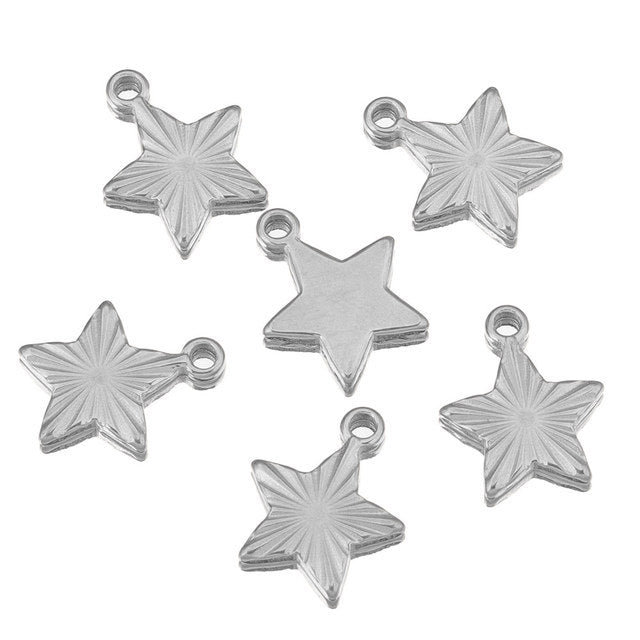 5PCS Stainless Steel Sun Moon Star Pendant Charm, DIY Jewelry Making Supplies for Earrings, Bracelets, and Necklaces