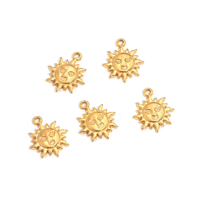 10PCS Whimsical Smile Sun Moon Pendant - Stainless Steel Casting, DIY Accessory for Handmade Necklaces