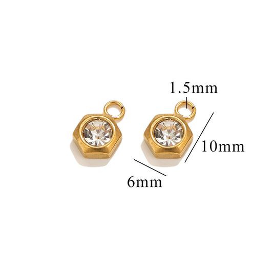 10PCS Stainless Steel Heart/Star/Plum Blossom Pendants | White Zircon Inlays, Tiny Sparkly Charms for DIY Necklaces & Earrings