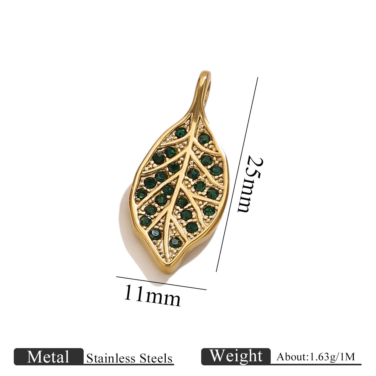 Rhinestone Leaf Pendant, Stainless Steel Micro-Pave Leaf Charm for DIY Jewelry, Bracelets & Necklaces