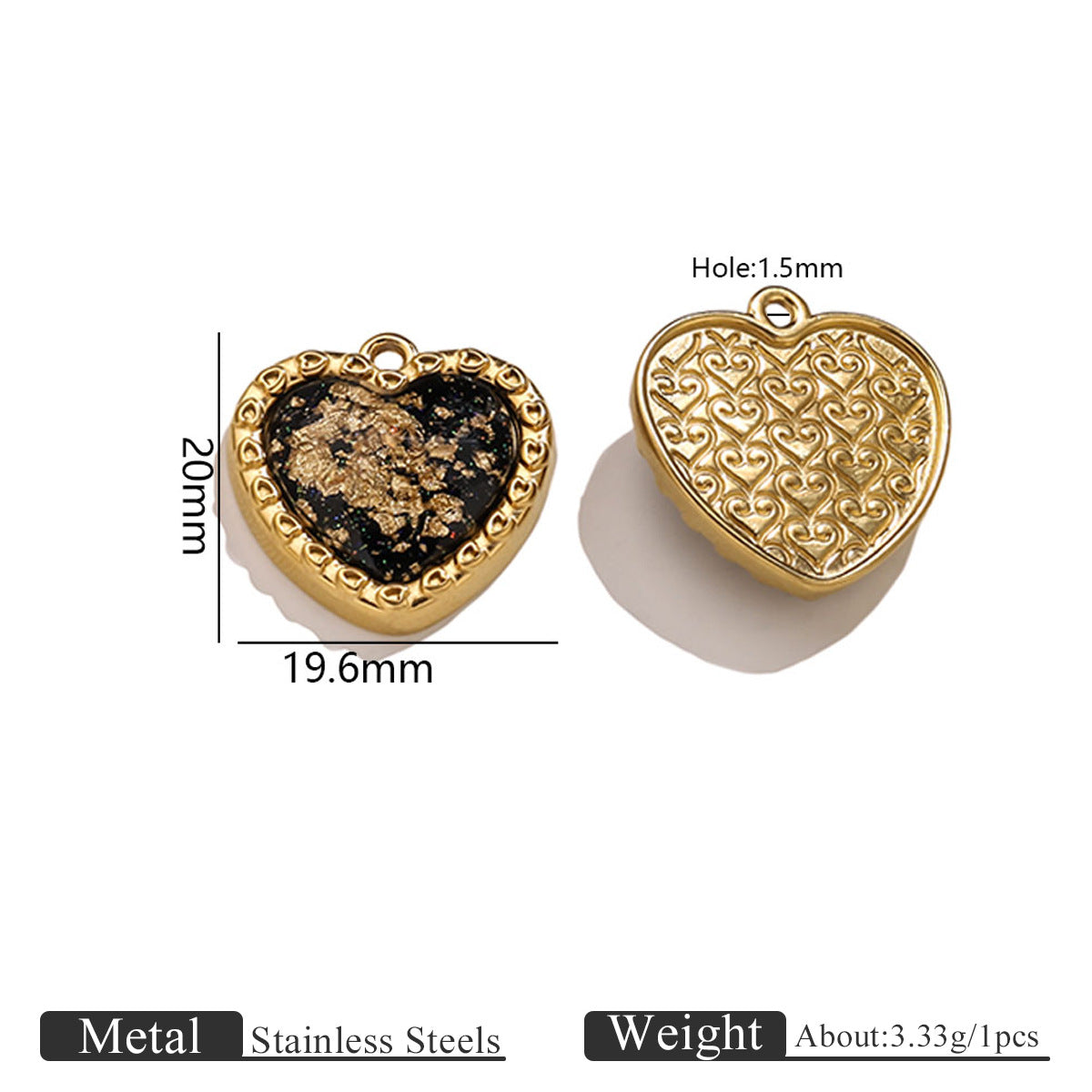 Vintage Black & Gold Foil Stainless Steel Pendant, Butterfly Star Heart Charms for DIY Jewelry, Bracelets & Necklaces