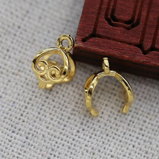 4PCS 11x6.5mm 24K Gold Plated Brass Ruyi Donut Bail | Lucky Jade Pendant Connector for DIY Jewelry Making