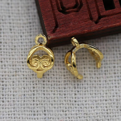 4PCS 11x6.5mm 24K Gold Plated Brass Ruyi Donut Bail | Lucky Jade Pendant Connector for DIY Jewelry Making