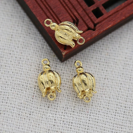 14x7mm 24K Gold Plated Brass Lily of the Valley Connector | Double Loop Flower Charm for DIY Earrings & Jewelry Making