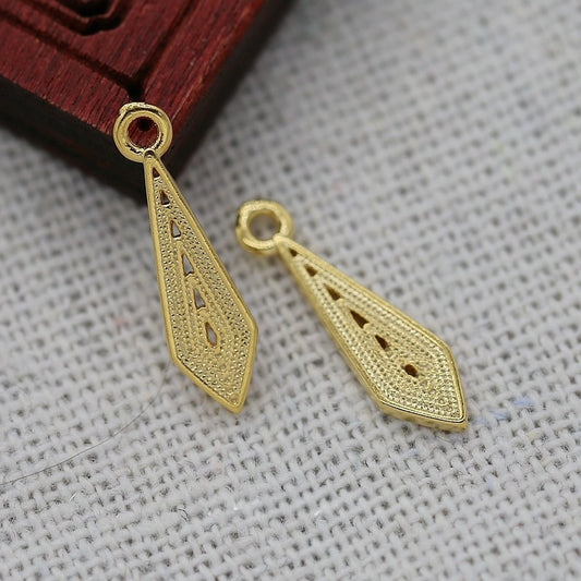 4PCS 24K Gold Plated Leaf Pendant 17x5mm, Brass DIY Charm for Hairpins and Earrings, Fade-Resistant Jewelry Findings