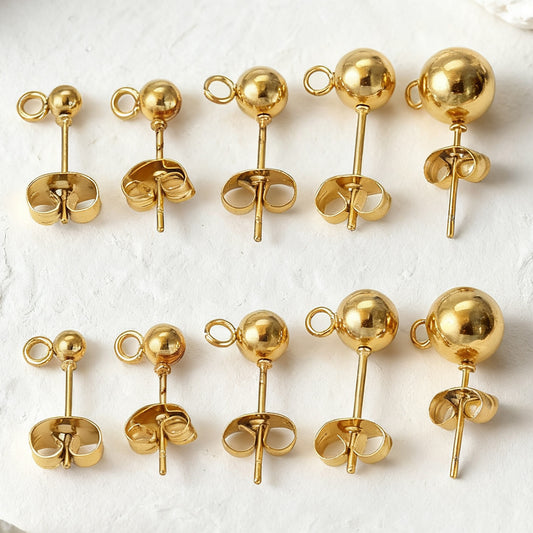 10Pairs Stainless Steel Ball Post Earring Stud, Earrings-Posts Stud Round Balls-Earrings Stainless Steel Silver Ball-Posts with Loops for DIY Crafts Making