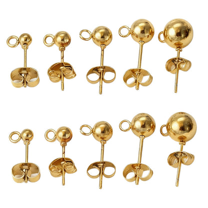 10Pairs Stainless Steel Ball Post Earring Stud, Earrings-Posts Stud Round Balls-Earrings Stainless Steel Silver Ball-Posts with Loops for DIY Crafts Making