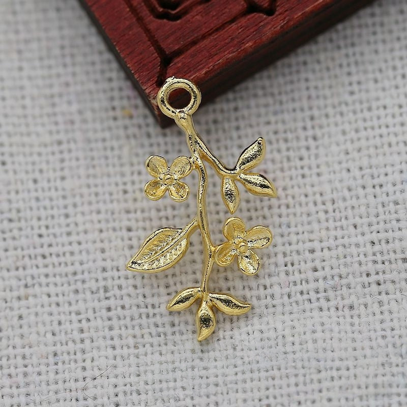 2PCS 22x14mm 24K Gold Plated Brass Branch Pendant | Nature-Inspired Charm for DIY Jewelry & Craft Projects