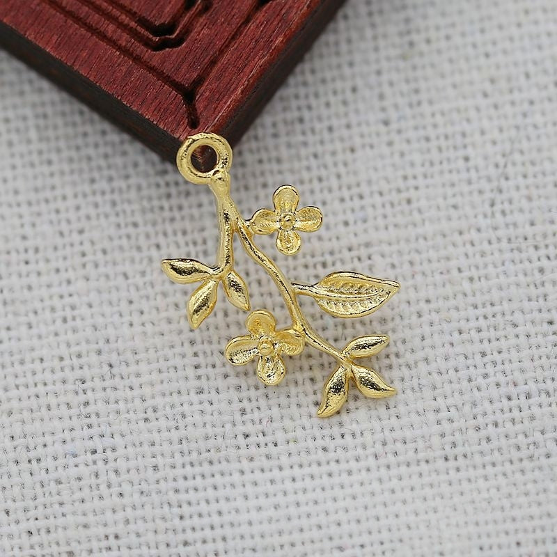 2PCS 22x14mm 24K Gold Plated Brass Branch Pendant | Nature-Inspired Charm for DIY Jewelry & Craft Projects