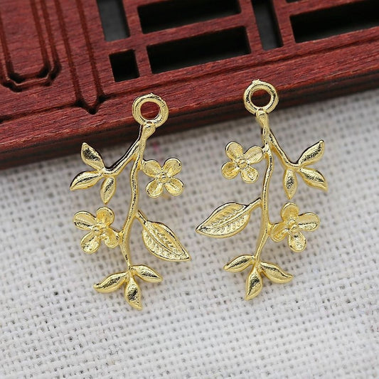 2PCS 22x14mm 24K Gold Plated Brass Branch Pendant | Nature-Inspired Charm for DIY Jewelry & Craft Projects