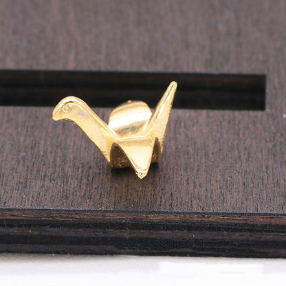 24K Gold Plated Copper Origami Crane Charm - Jewelry Making Supplies