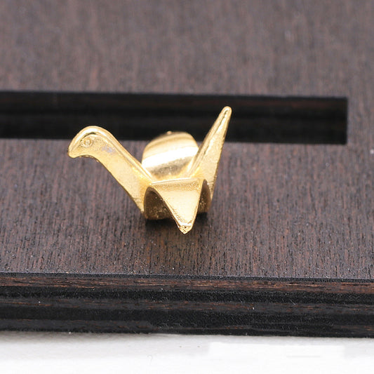 24K Gold Plated Copper Origami Crane Charm - Jewelry Making Supplies