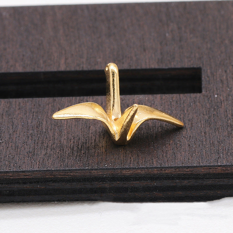 24K Gold Plated Copper Origami Crane Charm - Jewelry Making Supplies