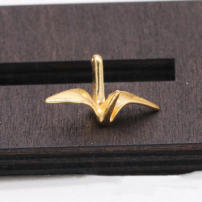 24K Gold Plated Copper Origami Crane Charm - Jewelry Making Supplies