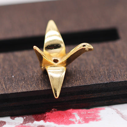 24K Gold Plated Copper Origami Crane Charm - Jewelry Making Supplies