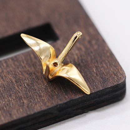 24K Gold Plated Copper Origami Crane Charm - Jewelry Making Supplies