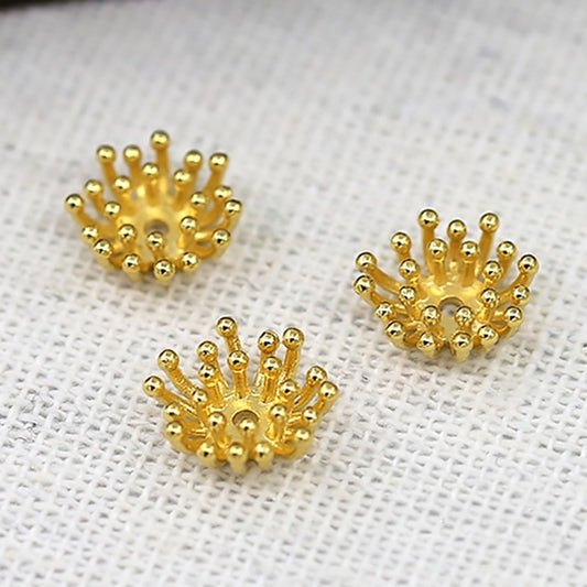 4PCS 24K Gold Plated Double-Layer Flower Stamen Charms 10mm, Brass Component for Hairpins and DIY Jewelry, Fade-Resistant Finding