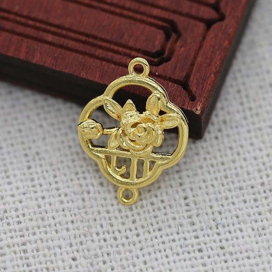 2PCS 13x17mm 24K Gold Plated Rose Connector Charm | Double Hole Brass Floral Component for Tassels & Jewelry Making