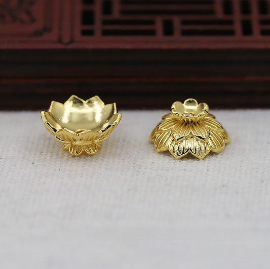 14mm 24K Gold Plated Flower Bead Cap | Brass Floral End Cap for DIY Jewelry & Earring Making