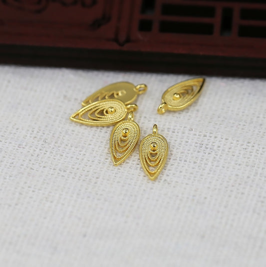 4PCS 24K Gold Plated Leaf Pendant 5.5x11mm, Brass Charms for Hairpin or DIY Jewelry, Fade-Resistant Findings