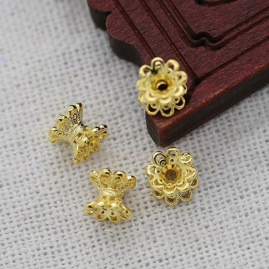2PCS 5x6mm 24K Gold Plated Double-Sided Patterned Spacer Beads | Brass Jewelry Findings for DIY Accessories