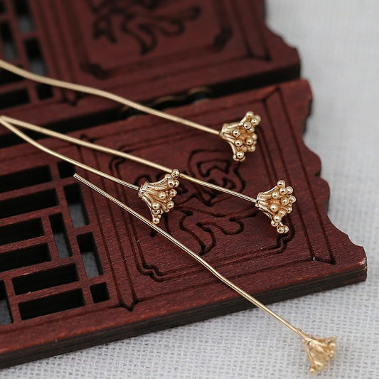 2PCS 6x8mm Brass Plated 24K Gold Long Pin Flower Stamen DIY Findings, Fade-Resistant Jewelry Components, Handmade Craft Supplies
