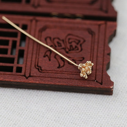 2PCS 6x8mm Brass Plated 24K Gold Long Pin Flower Stamen DIY Findings, Fade-Resistant Jewelry Components, Handmade Craft Supplies