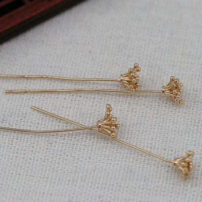 2PCS 6x8mm Brass Plated 24K Gold Long Pin Flower Stamen DIY Findings, Fade-Resistant Jewelry Components, Handmade Craft Supplies
