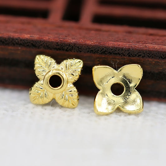 10PCS 7x7mm 24K Gold Plated Small Flower Bead Cap | Brass End Cap for DIY Earrings & Jewelry Making