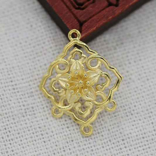 25x20mm 24K Gold Plated Brass Vintage Floral Connector | Tarnish-Resistant DIY Jewelry Findings