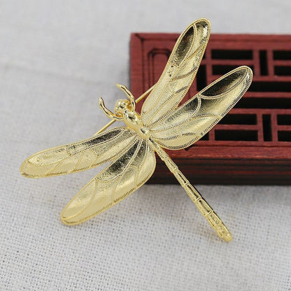 24K Gold Plated Brass Dragonfly DIY Brooch | Antique Style Insect Charm for Hanfu Jewelry Making