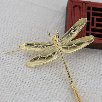 24K Gold Plated Brass Dragonfly DIY Brooch | Antique Style Insect Charm for Hanfu Jewelry Making