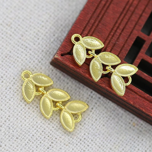 24K Gold Plated Leaf Connector | Brass Tree Leaf Link for Hanfu Jewelry & DIY Craft Supplies