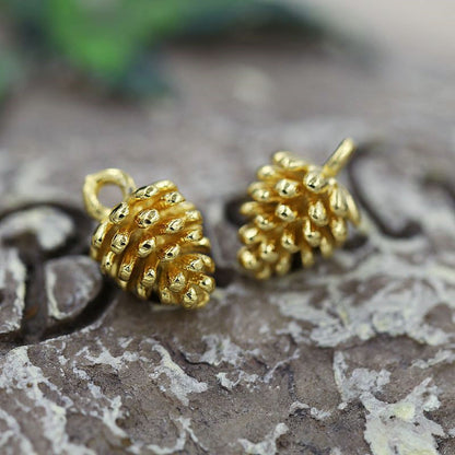 24K Gold Plated Brass Pinecone Charm, 12x8mm Pine Cone Pendant Connector, DIY Jewelry Findings for Necklace Bracelet Earrings